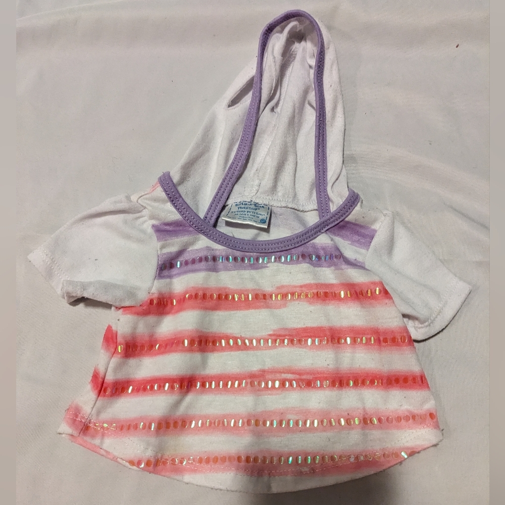 EUC Ultra rare build a bear hoodie shirt white pink striped shirt purple trim